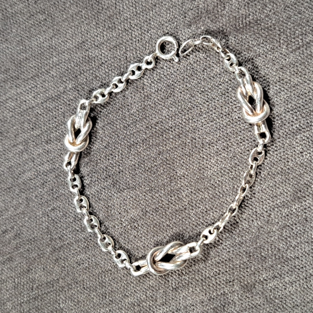 Mariner Anchor with Knots 925 Silver 7.5" Bracelet VG Marked Signed